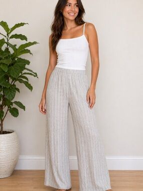 Club Monaco Neutral Wide-Leg Knit Pants in Light Grey